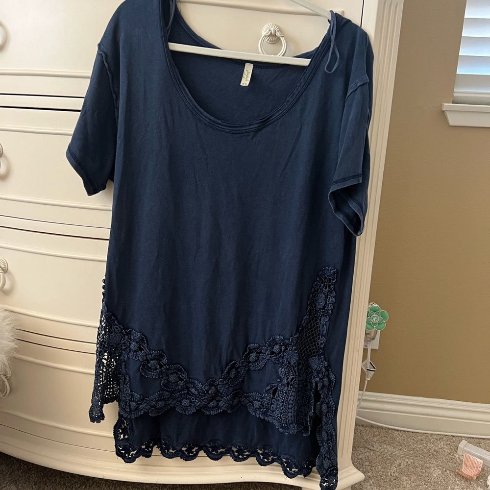 Navy blue free people laced Tee